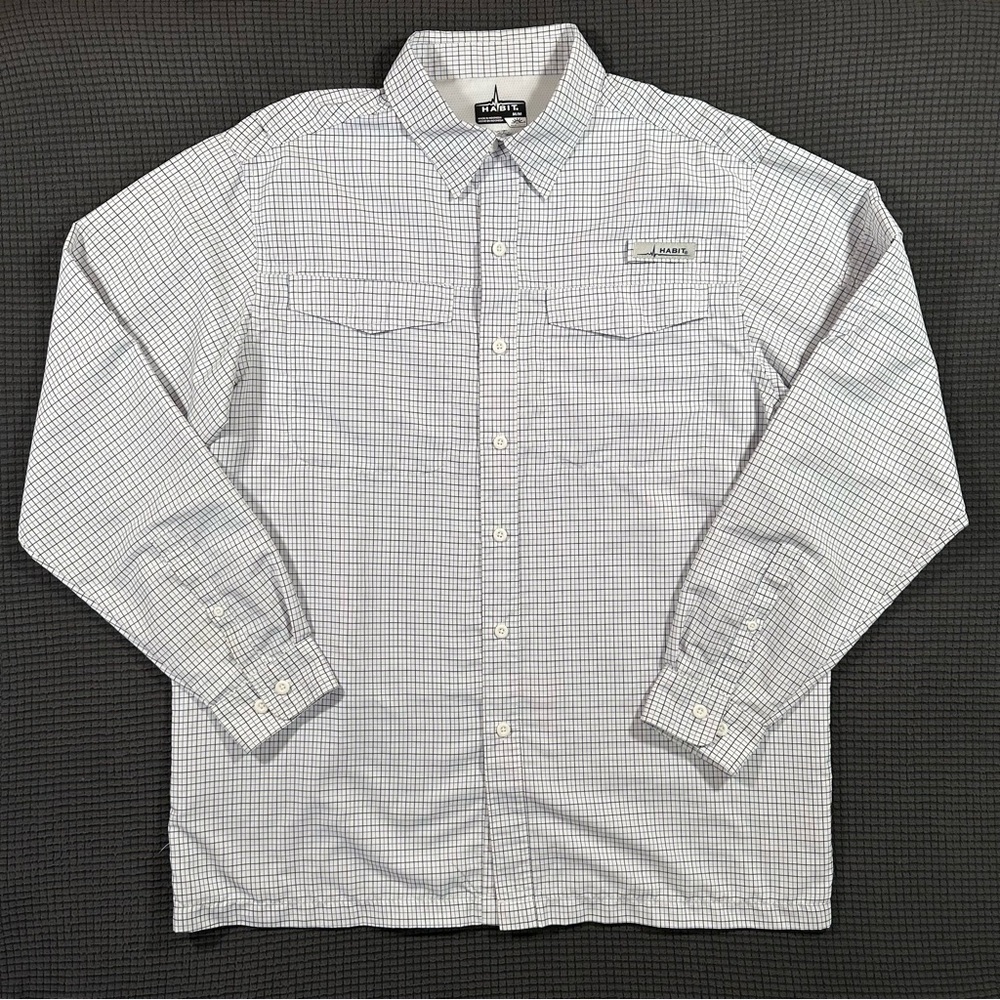 Habit Mens Medium Long Sleeve Performance Fishing Shirt Checkered UPF 40